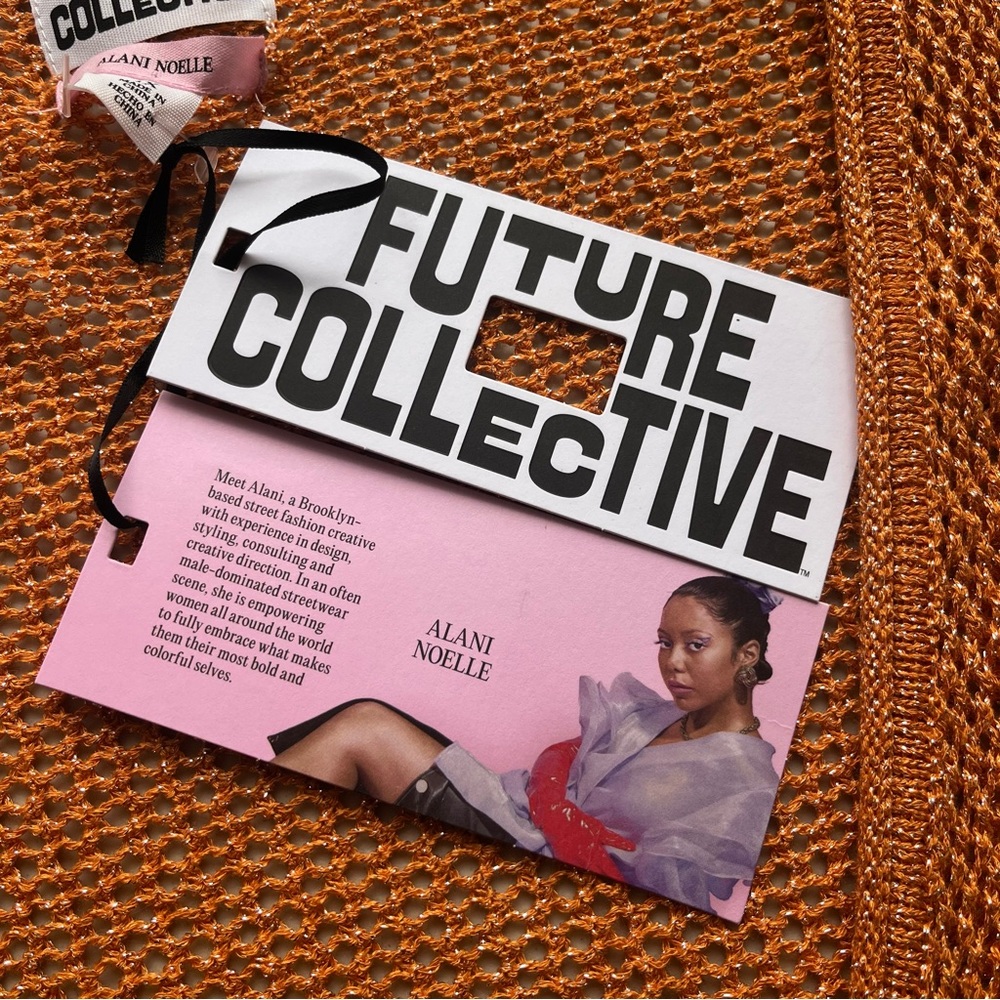 ALANI NOELLE FUTURE COLLecTIVE Women 1X Orange Metallic Crop Open Knit Cardigan - Picture 9 of 16